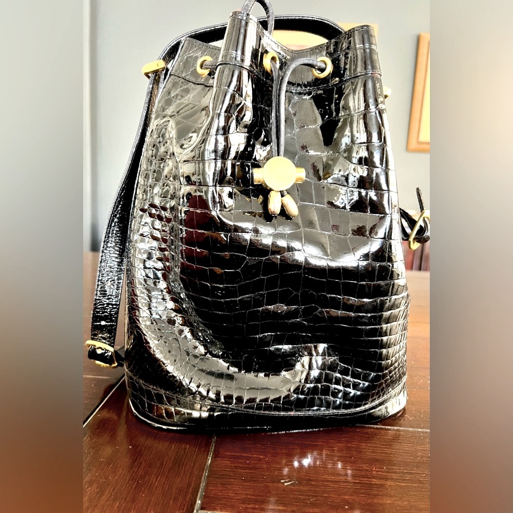 Crocodile Designer Bucket Bag Black